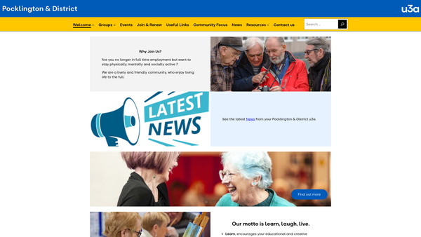 Screenshot of the Pocklington And District U3A website