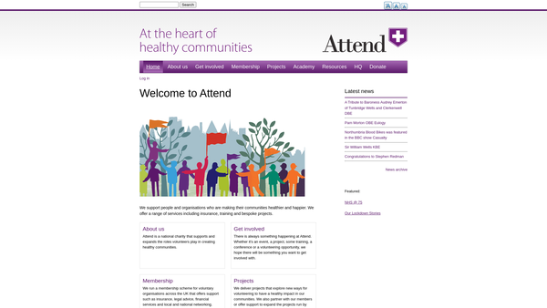 Screenshot of the Attend website