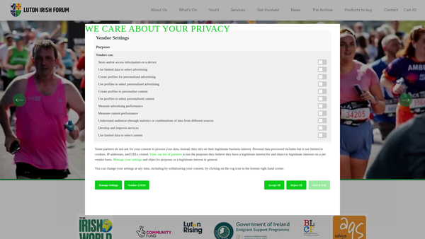 Screenshot of the Luton Irish Forum website
