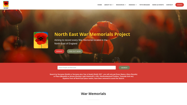 Screenshot of the North East War Memorials Project website