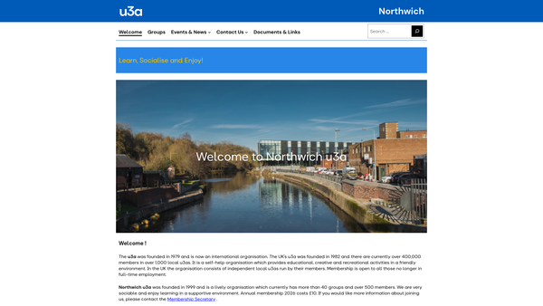 Screenshot of the The Northwich U3A website