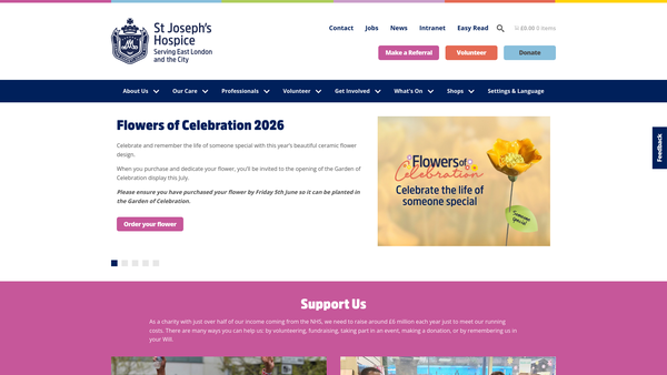 Screenshot of the St Joseph's Hospice Hackney website