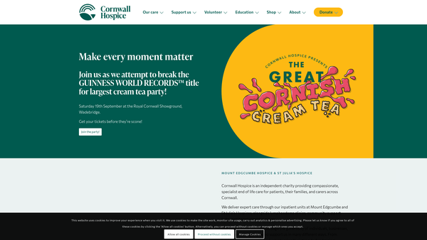 Screenshot of the Cornwall Hospice Care Limited website