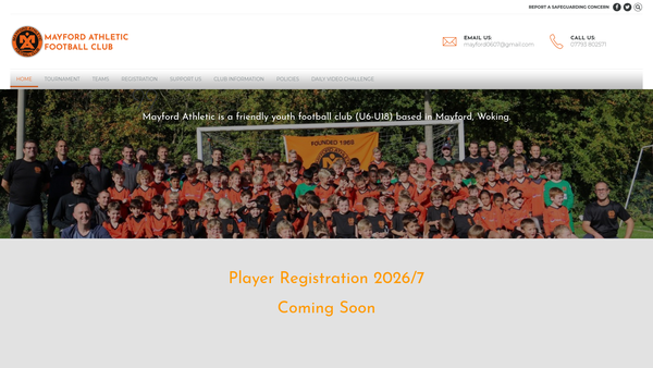 Screenshot of the Mayford Athletic Football Club website