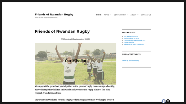 Screenshot of the Friends Of Rwandan Rugby website