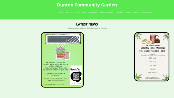 Screenshot of the Dunton Community Garden Group website