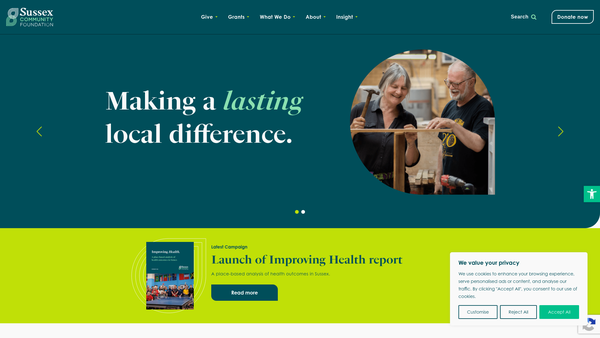 Screenshot of the The Sussex Community Foundation website