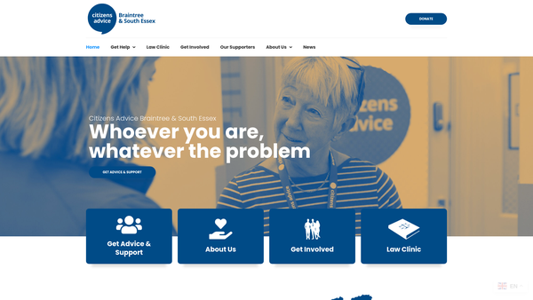 Screenshot of the Citizens Advice Braintree & South Essex Limited website