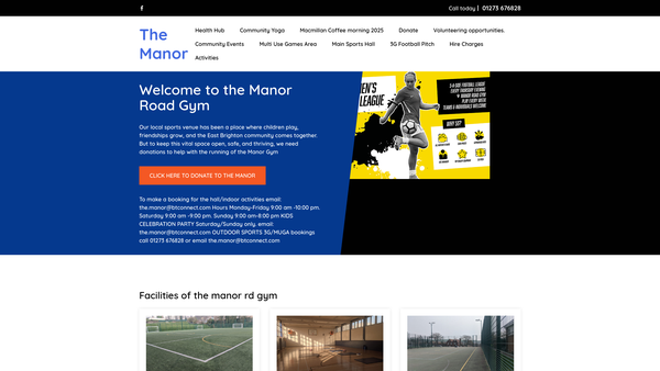Screenshot of the Manor Road Gym Sports Club website