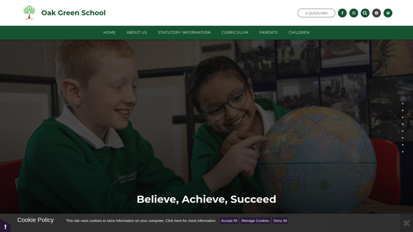 Screenshot of the Oak Green School website