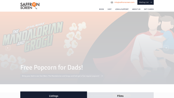 Screenshot of the Saffron Walden Community Cinema Limited website
