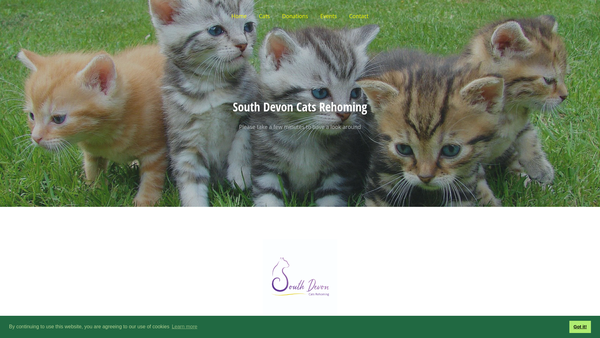 Screenshot of the South Devon Cats Rehoming website