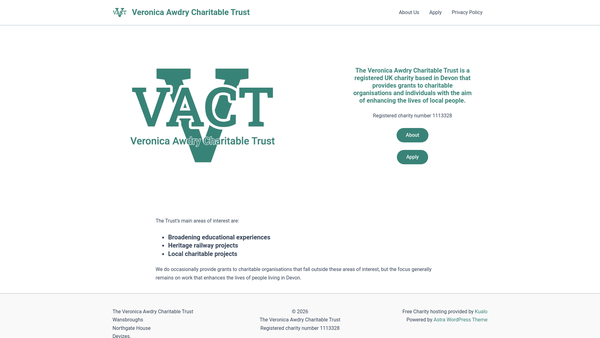 Screenshot of the The Veronica Awdry Charitable Trust website