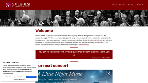 Screenshot of the Sherborne Chamber Choir website