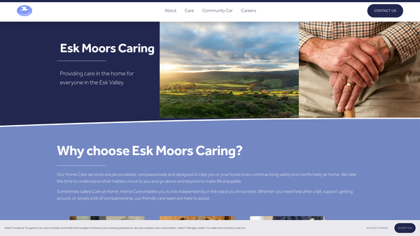 Screenshot of the Esk Moors Caring Ltd website