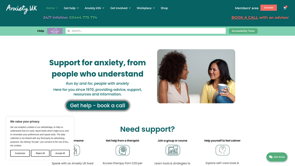 Screenshot of the Anxiety UK website