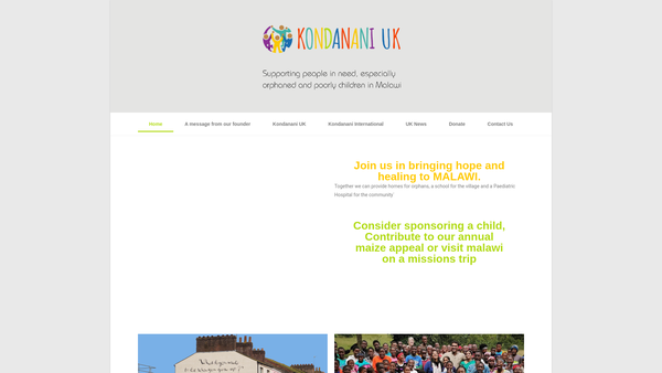 Screenshot of the Kondanani UK website