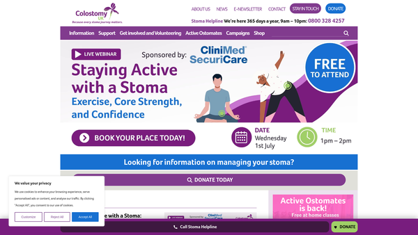 Screenshot of the Colostomy UK website