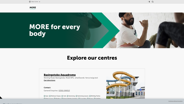 Screenshot of the Basingstoke And Deane Community Leisure Trust website