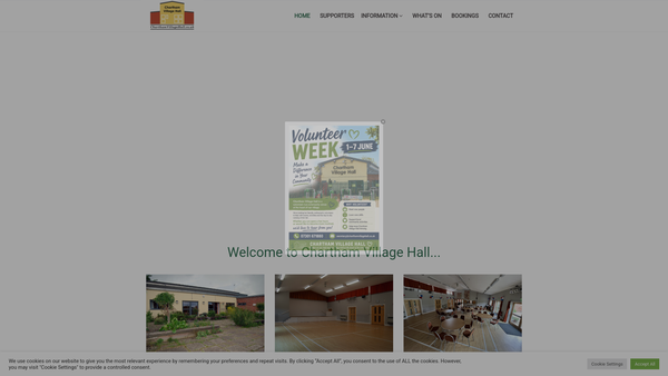 Screenshot of the Chartham Village Hall Management Committee website