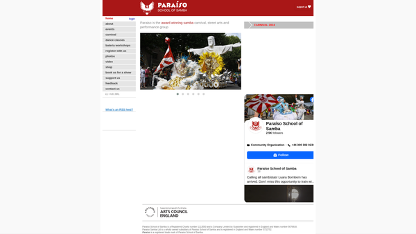 Screenshot of the Paraiso School Of Samba website