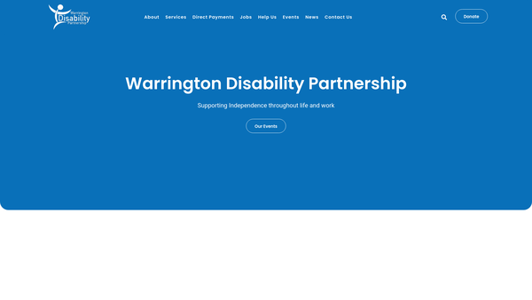 Screenshot of the Warrington Disability Partnership website