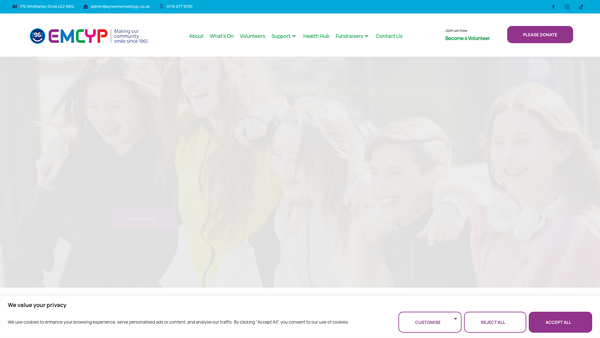 Screenshot of the Eyres Monsell Club For Young People website