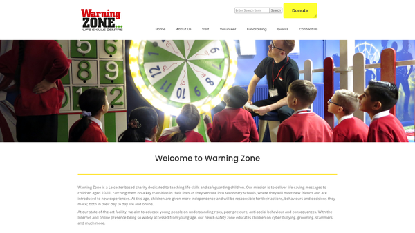 Screenshot of the Warning Zone Limited website