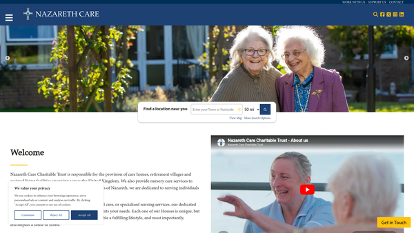 Screenshot of the Nazareth Care Charitable Trust website