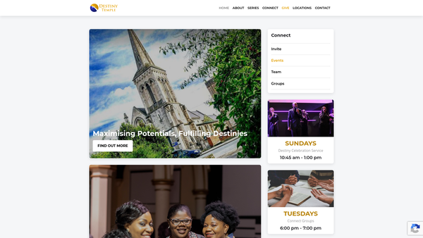 Screenshot of the Destiny Temple website