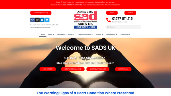 Screenshot of the Sads UK website