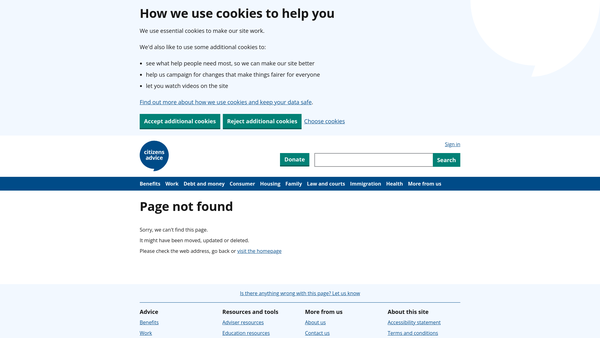 Screenshot of the Torfaen Citizens Advice Bureau website