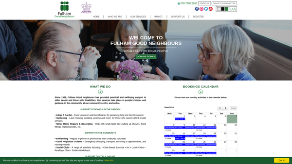 Screenshot of the Fulham Good Neighbour Service website