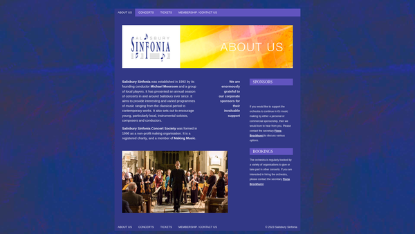 Screenshot of the The Salisbury Sinfonia Concert Society website