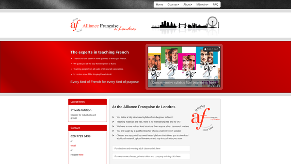 Screenshot of the Alliance Francaise De Londres Limited website