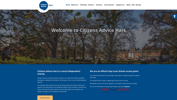 Screenshot of the Citizens Advice - Hart District Limited website