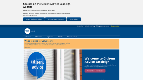 Screenshot of the Eastleigh Citizens Advice Bureau website