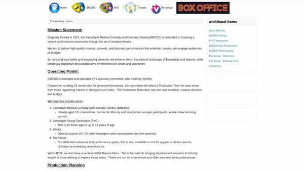 Screenshot of the Barnstaple Musical Comedy & Dramatic Society Limited website