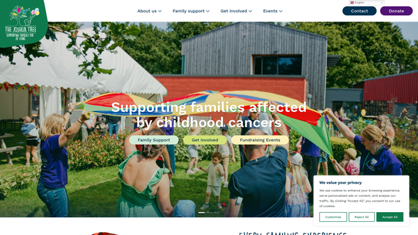 Screenshot of the The Joshua Tree - Supporting Families Affected By Childhood Cancers website