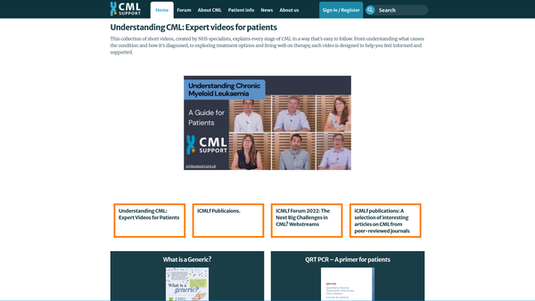 Screenshot of the Chronic Myeloid Leukaemia Support Group website