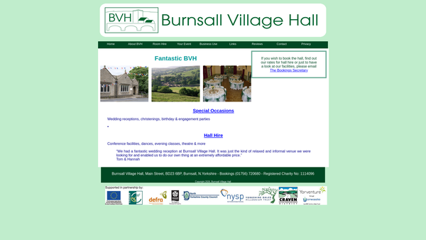 Screenshot of the Burnsall Village Hall website