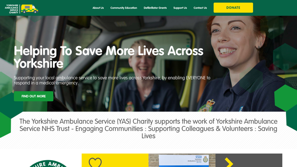 Screenshot of the Yorkshire Ambulance Service NHS Trust Charities website