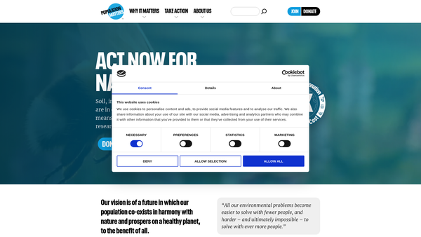 Screenshot of the Population Matters website