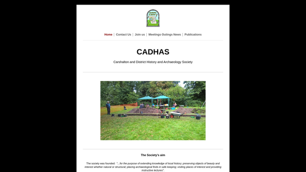 Screenshot of the Carshalton & District History & Archaeology Society website