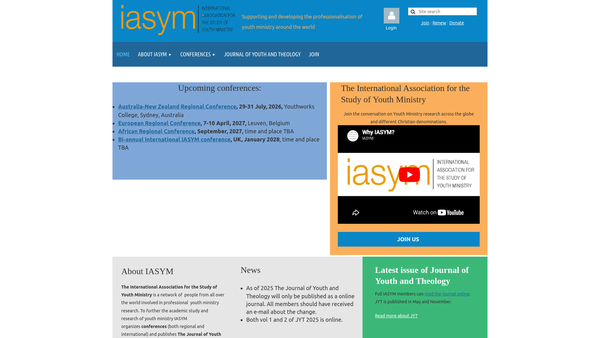 Screenshot of the The International Association For The Study Of Youth Ministry (UK) website