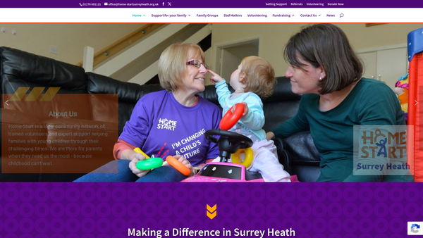 Screenshot of the Home-Start Surrey Heath website