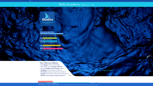 Screenshot of the Basingstoke Bluefins Swimming Club website