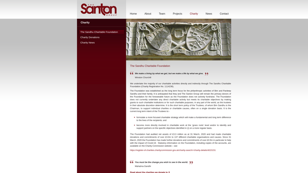 Screenshot of the The Sandhu Charitable Foundation website