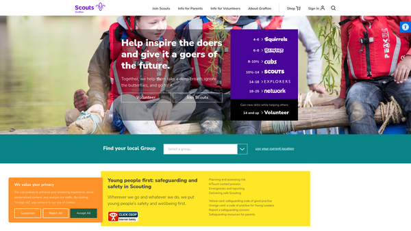 Screenshot of the Grafton District Scout Council website