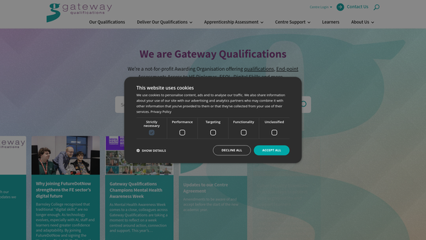 Screenshot of the Gateway Qualifications Limited website